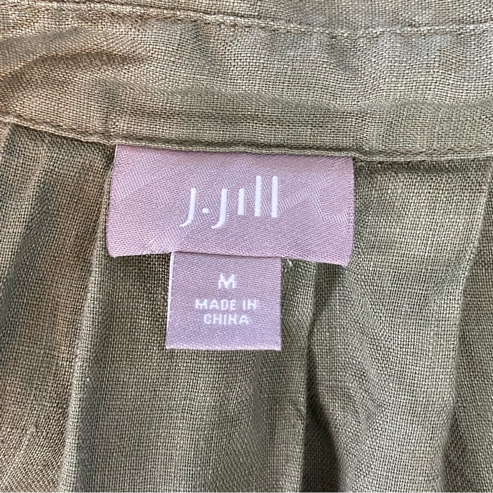 J. Jill Olive Linen Short Sleeve Button Down Top - Picture 6 of 7